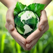 Green planet in your heart hands - usa - environment concept