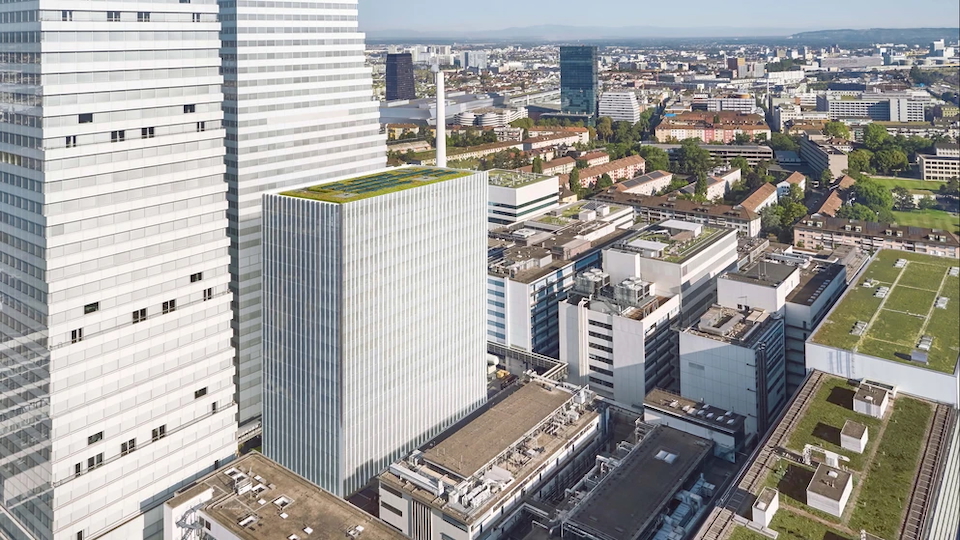 Im Vergleich zu Turm 1 und 2 nur ein kleiner Bruder, der geplante Neubau von Roche in Basel