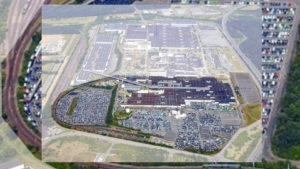 Luftaufnahme der von Vetter erworbenen 40 Hektar großen Baufläche (markiert) in Saarlouis für den neuen Produktionsstandort.