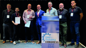 v.l. Christian Horn, Merck Lifesciences; Maxim Mistretta, Spore.Bio; Andrew Gravett, AstraZeneca; Oliver Schmidt, Concept Heidelberg; Matthias Markus, Bayer; Ralf A. Knierieme, Merck Lifesciences; Andre Schult, Peerox